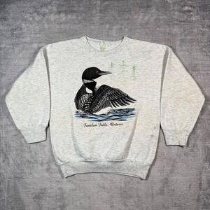 Nature Sweatshirt Youth Medium Grey Loon Fenelon Falls Vtg 90s Canada Crewneck